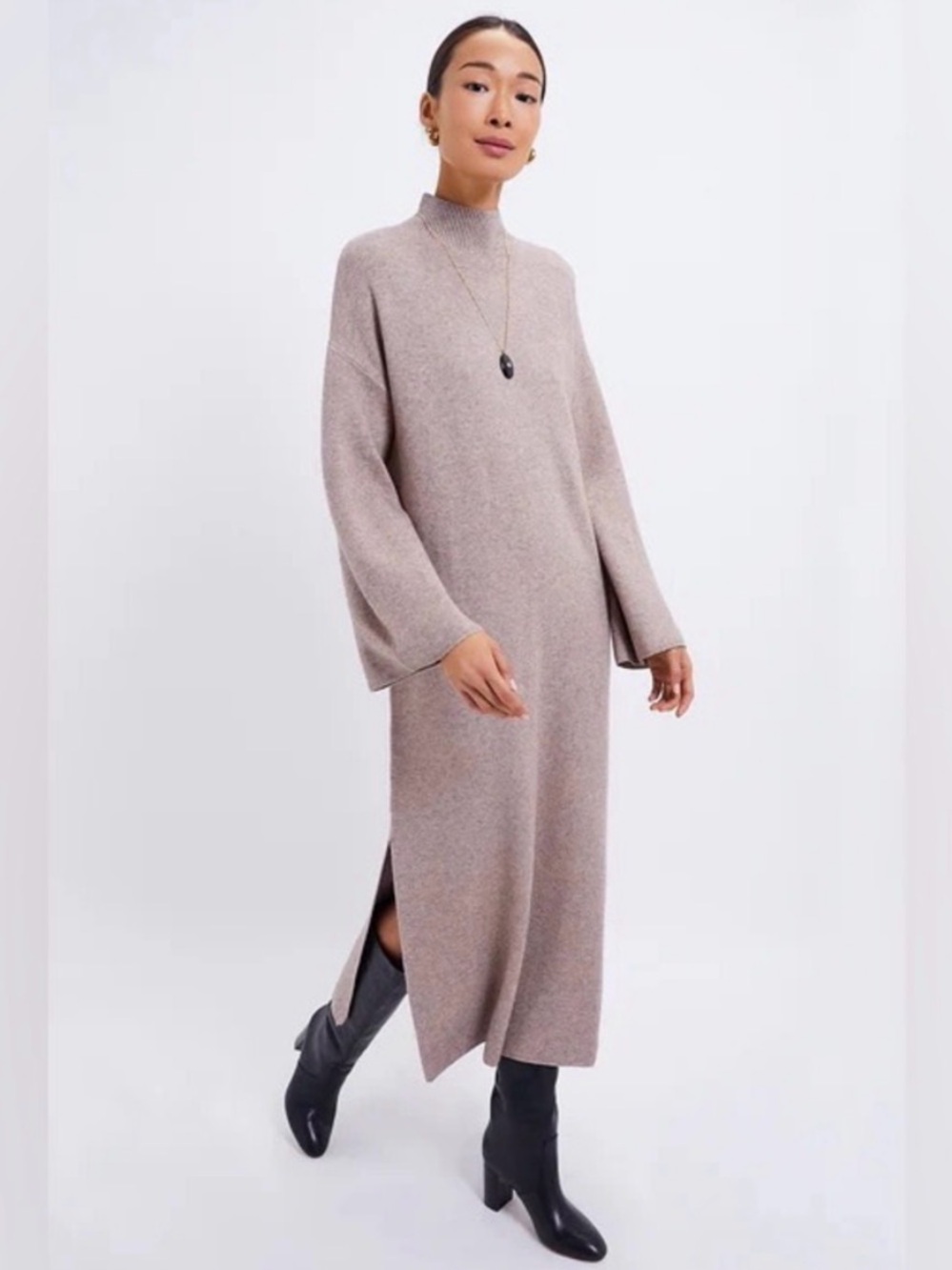 Pomander Place Women's Taupe Knit Mock-Neck Sweater Dress